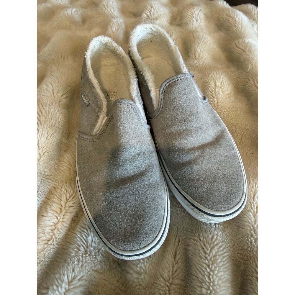 Vans Womens Classic Slip-On Suede Sherpa Lined Grey Sneakers‎ 721356 Size 8.0
